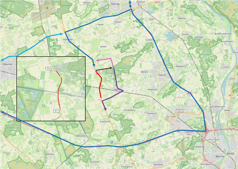Kaart van de N277 in de omgeving van America