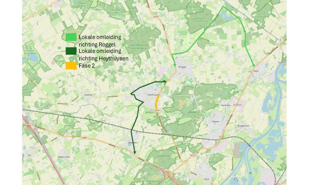 Lokale omleiding tijdens fase 2 van de werkzaamheden aan de N279