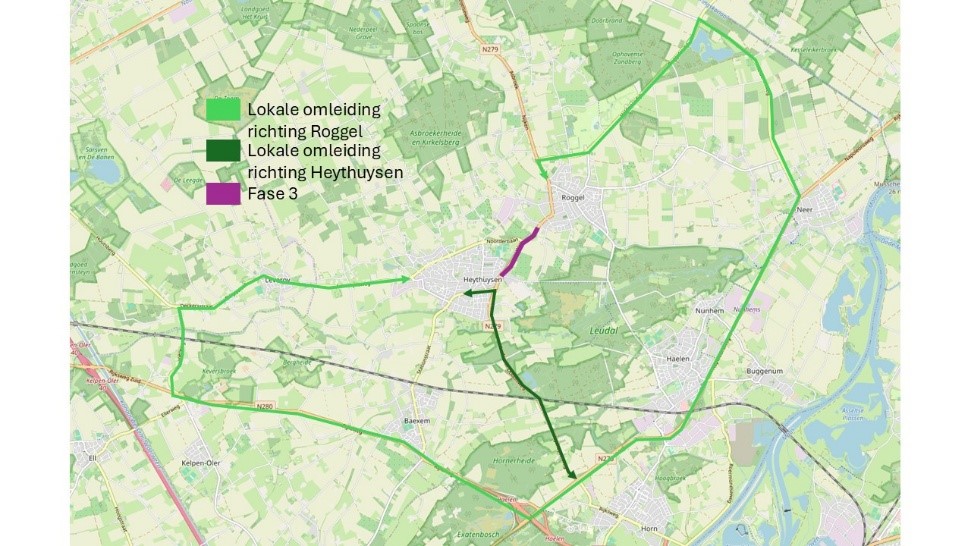 Lokale omleiding tijdens fase 3 van de werkzaamheden aan de N279