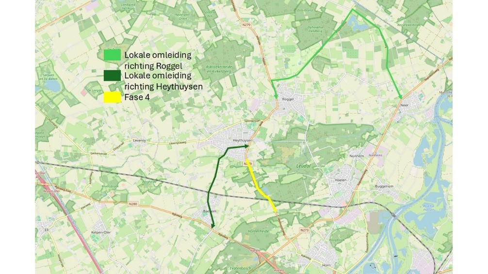 Lokale omleiding tijdens fase 4 van de werkzaamheden aan de N279
