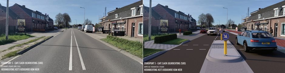 Huidige en toekomstige situatie van de N273 bij het café