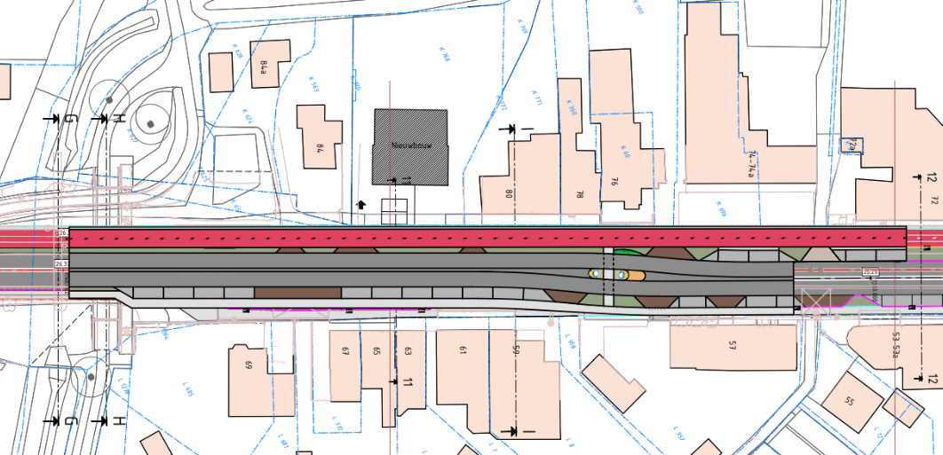 Bovenaanzicht voor het nieuwe ontwerp van de weg van de weg Kwir – Heldenseweg