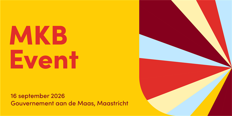 Grafische afbeelding van het MKB-event met daarop de tekst: MKB-event, 16 september 2026, Gouvernement aan de Maas, Maastricht