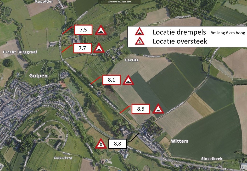 Op de N595 zijn vier tijdelijke drempels geplaatst