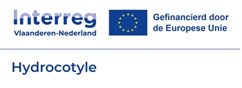 Logo Interreg Vlaanderen-Nederland met tekst: Gefinancierd door de Europese Unie, daaronder Hydrocotyle