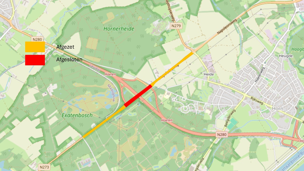 Kaart met het afgesloten deel van de N273