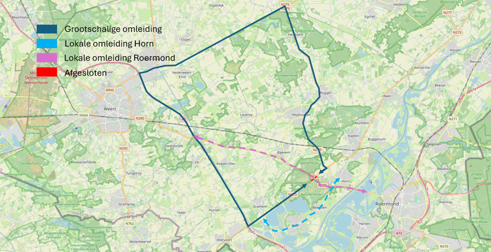 Omleidingsroutes tijdens de werkzaamheden aan de N273