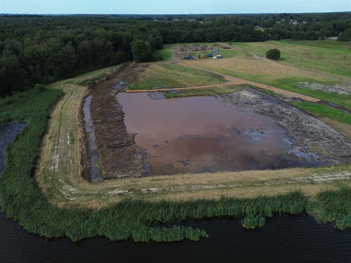 Luchtfoto van de werkzaamheden tijdens uitvoering