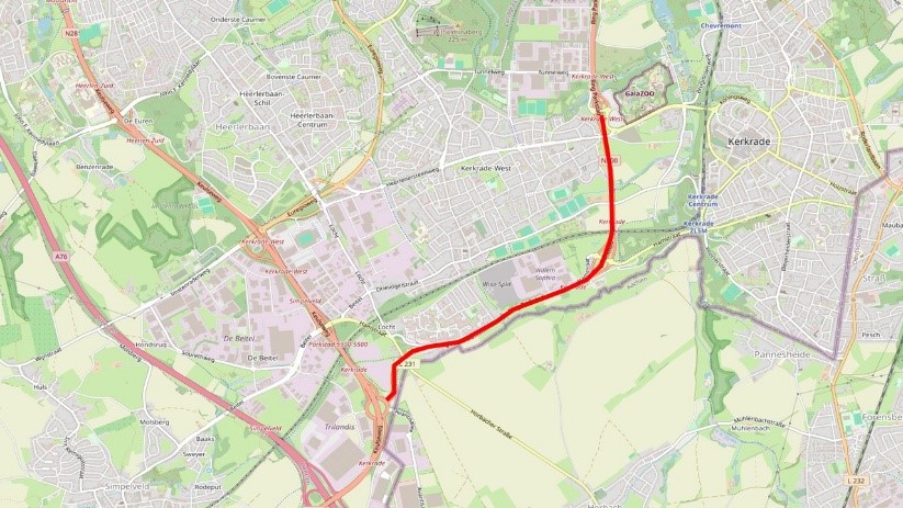 Wegdeel van de N300 (hectometer 21.3-25.4) waar de werkzaamheden plaatsvinden