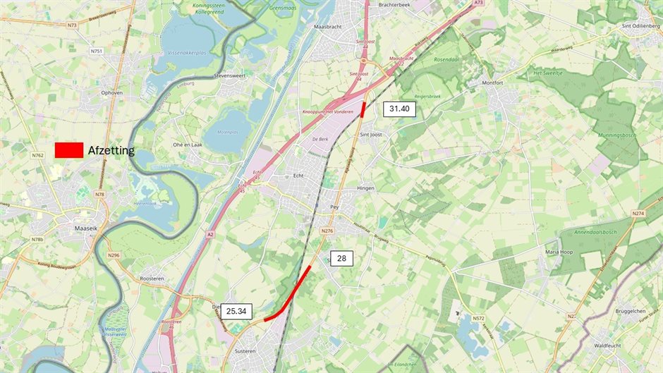Kaart met afsluiting van de N276 tijdens de werkzaamheden