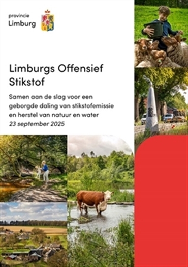 Kaft brochure 'Limburgs Offensief Stikstof': Samen aan de slag voor een geborgde daling van stikstofemissie en herstel van natuur en water.